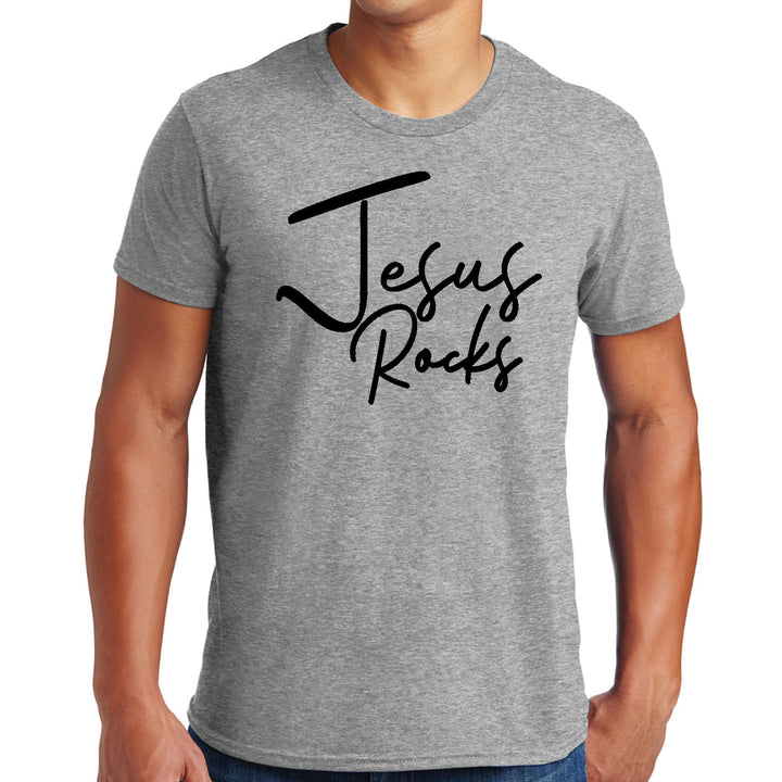 Mens Graphic T-shirt Jesus Rocks Print - Mens | T-Shirts