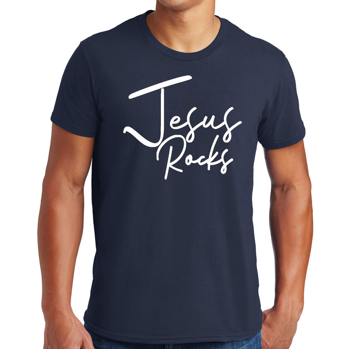 Mens Graphic T-shirt Jesus Rocks Print - Mens | T-Shirts