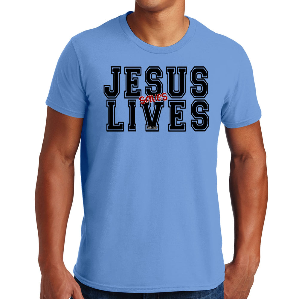 Mens Graphic T-shirt Jesus Saves Lives Black Red Illustration - Mens | T-Shirts