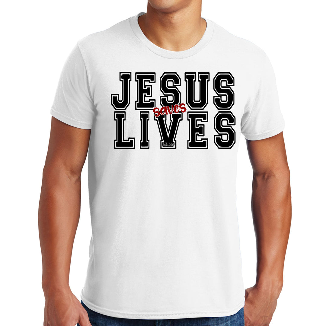 Mens Graphic T-shirt Jesus Saves Lives Black Red Illustration - Mens | T-Shirts