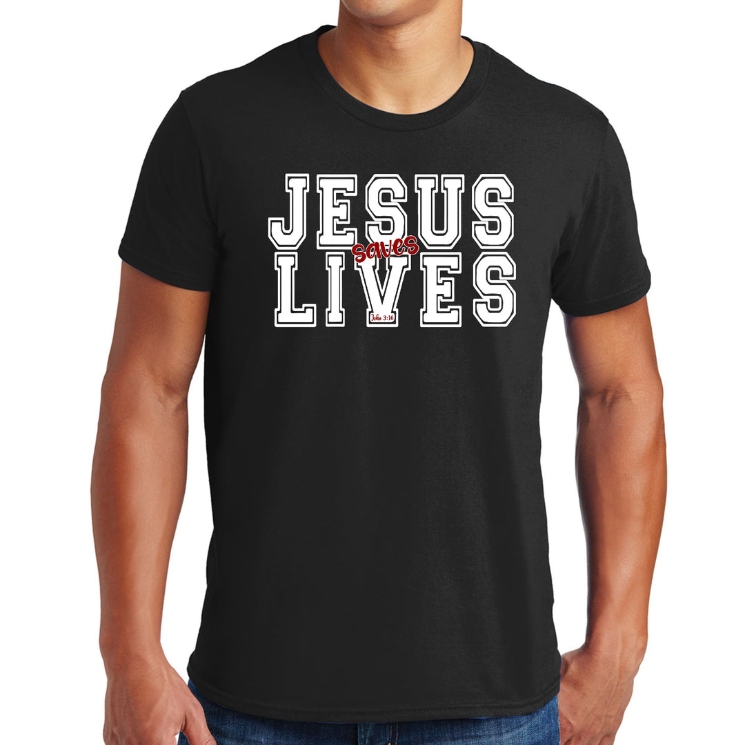 Mens Graphic T-shirt Jesus Saves Lives White Red Illustration - Mens | T-Shirts