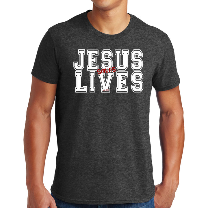 Mens Graphic T-shirt Jesus Saves Lives White Red Illustration - Mens | T-Shirts