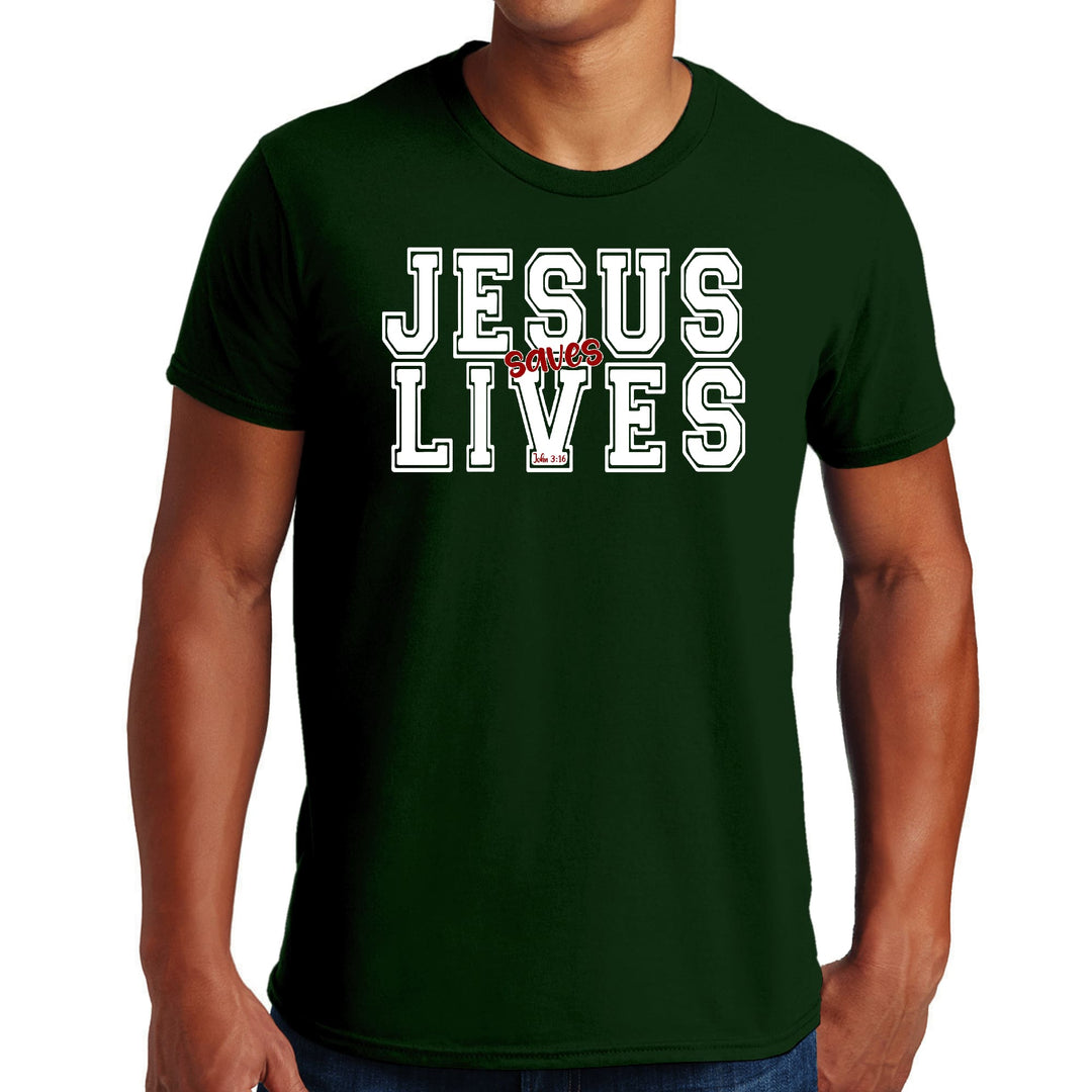 Mens Graphic T-shirt Jesus Saves Lives White Red Illustration - Mens | T-Shirts