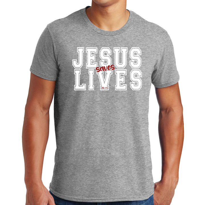 Mens Graphic T-shirt Jesus Saves Lives White Red Illustration - Mens | T-Shirts