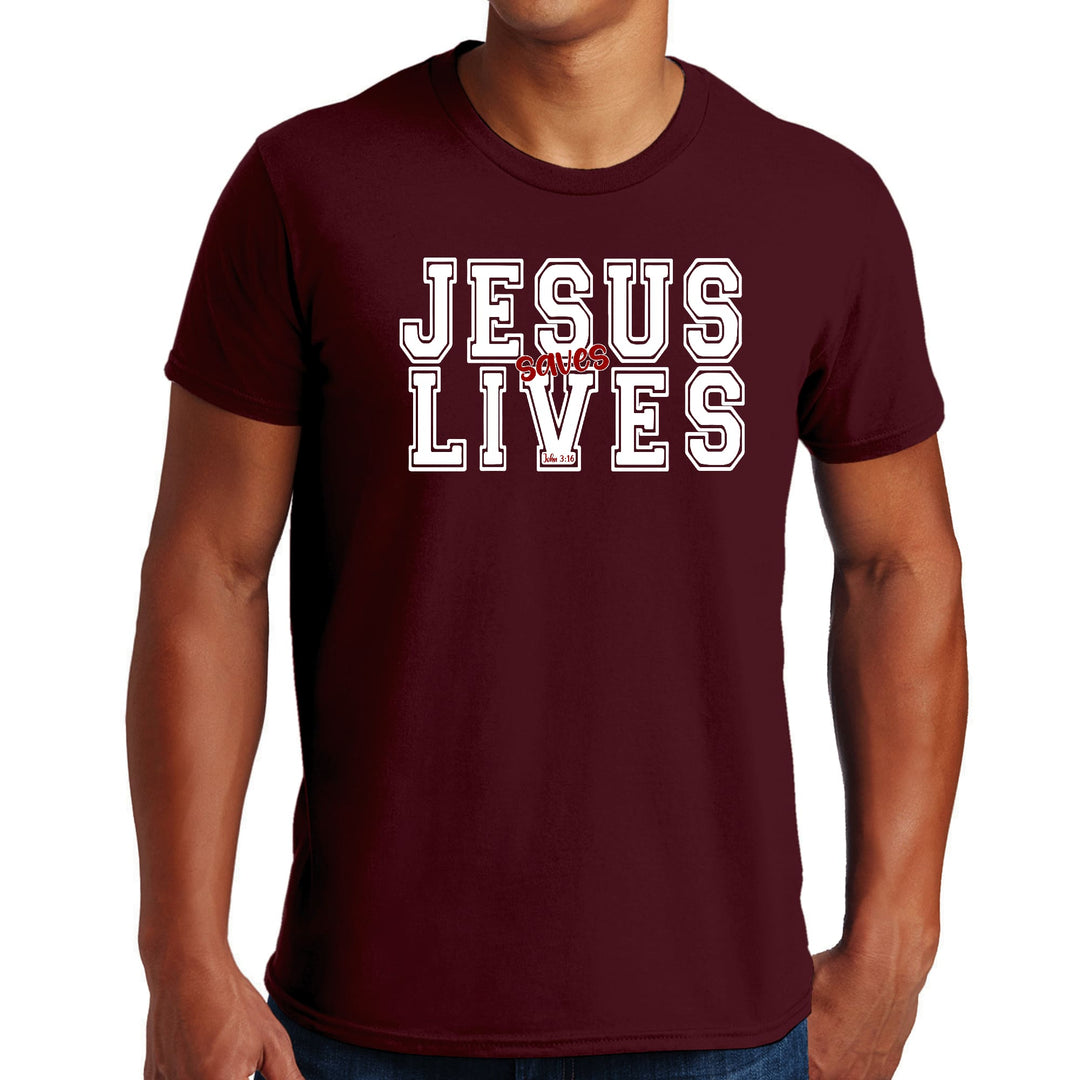 Mens Graphic T-shirt Jesus Saves Lives White Red Illustration - Mens | T-Shirts