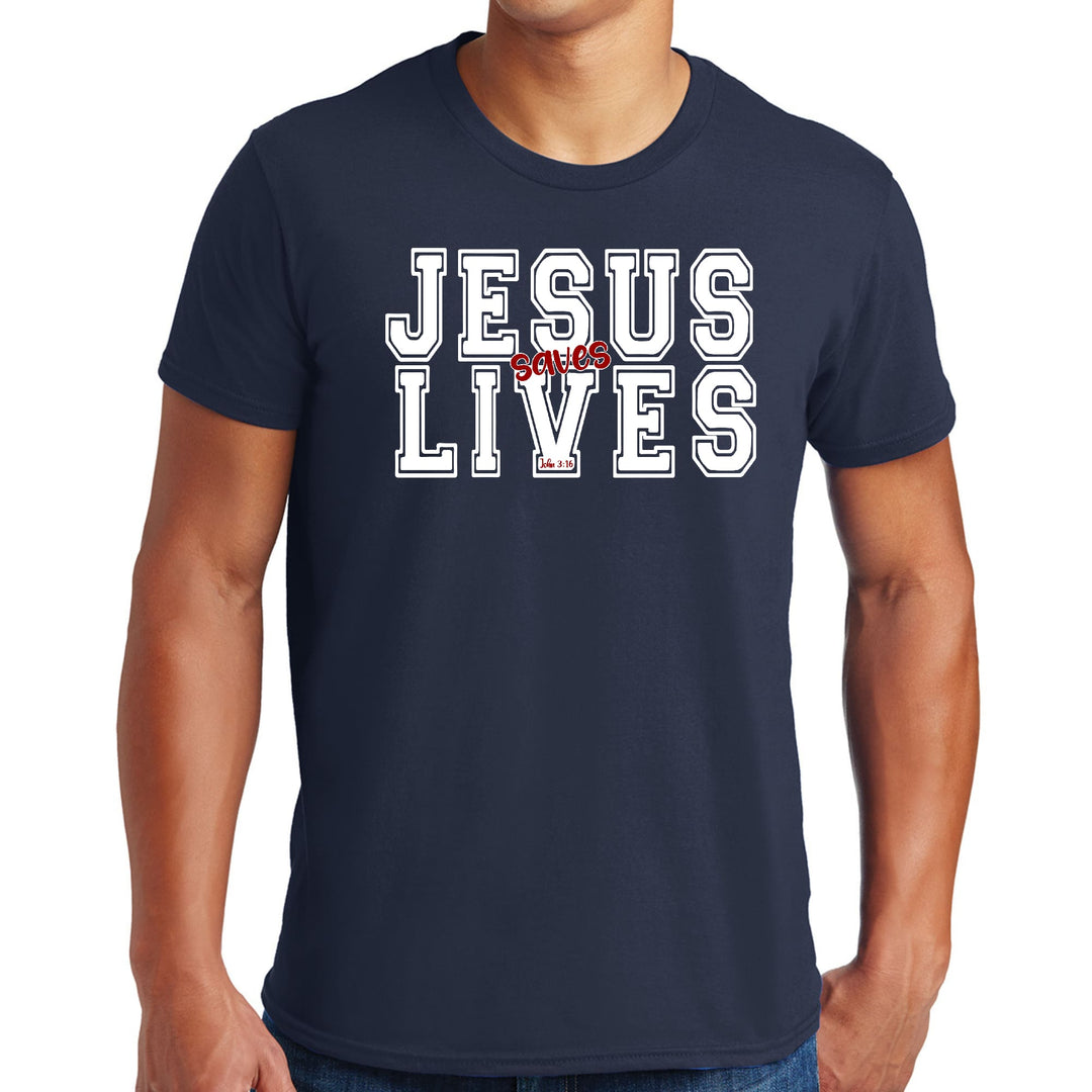 Mens Graphic T-shirt Jesus Saves Lives White Red Illustration - Mens | T-Shirts