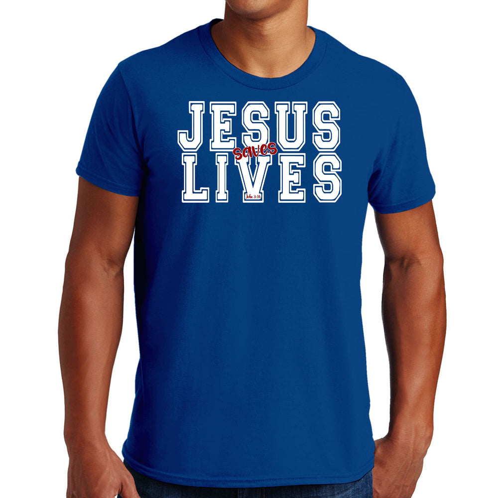 Mens Graphic T-shirt Jesus Saves Lives White Red Illustration - Mens | T-Shirts