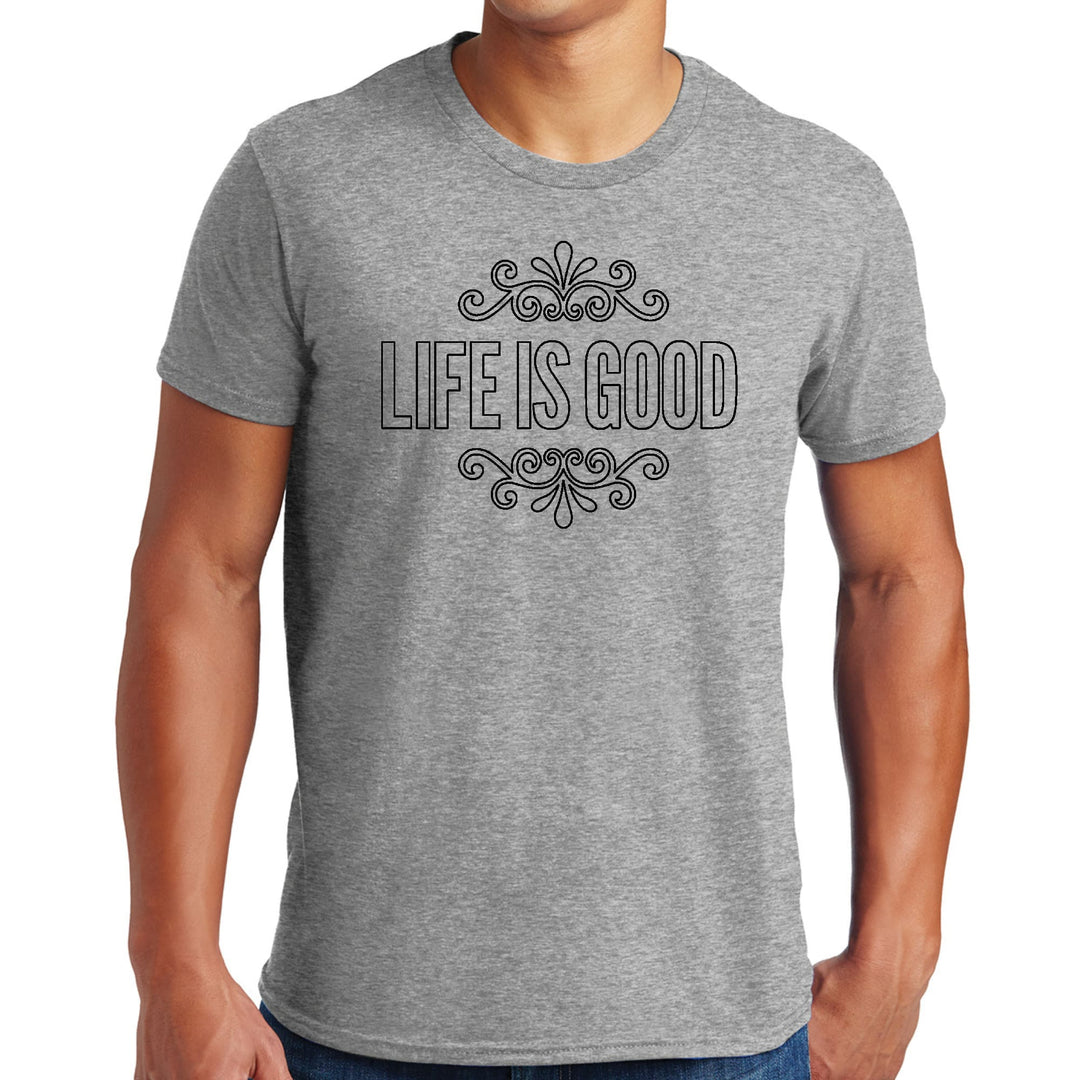 Mens Graphic T-shirt Life is Good Word Art Illustration Black Outline - Mens