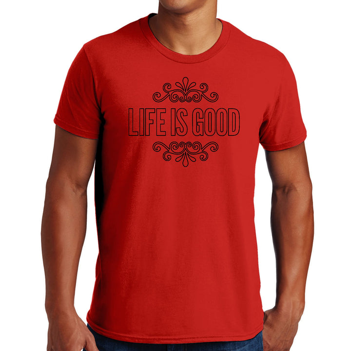 Mens Graphic T-shirt Life is Good Word Art Illustration Black Outline - Mens