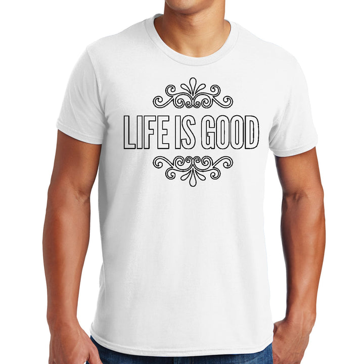 Mens Graphic T-shirt Life is Good Word Art Illustration Black Outline - Mens