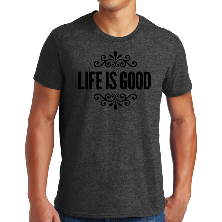 Mens Graphic T-shirt Life is Good Word Art Illustration Black - Mens | T-Shirts