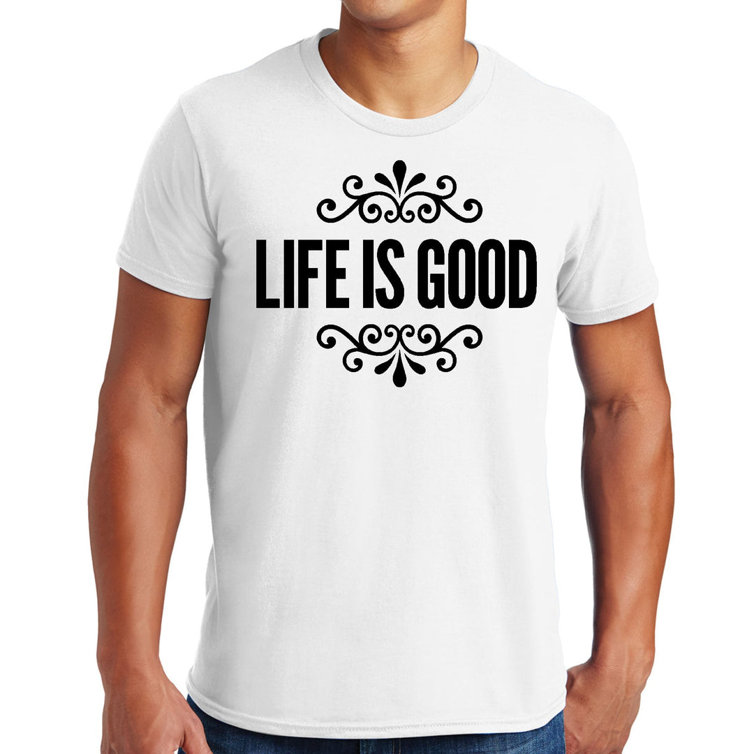 Mens Graphic T-shirt Life is Good Word Art Illustration Black - Mens | T-Shirts