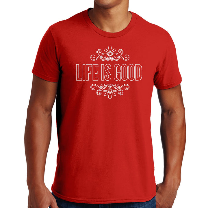 Mens Graphic T-shirt Life is Good Word Art Illustration White Outline - Mens