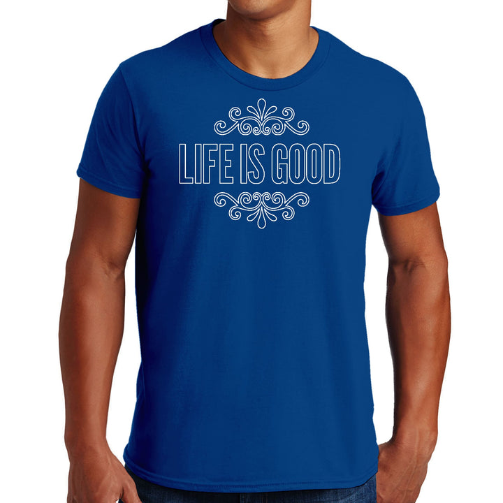 Mens Graphic T-shirt Life is Good Word Art Illustration White Outline - Mens