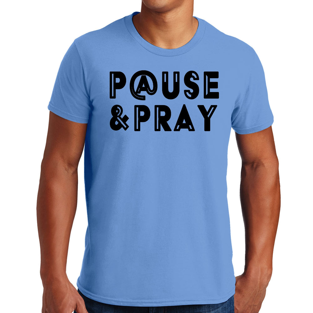 Mens Graphic T-shirt Pause and Pray Black Illustration - Mens | T-Shirts