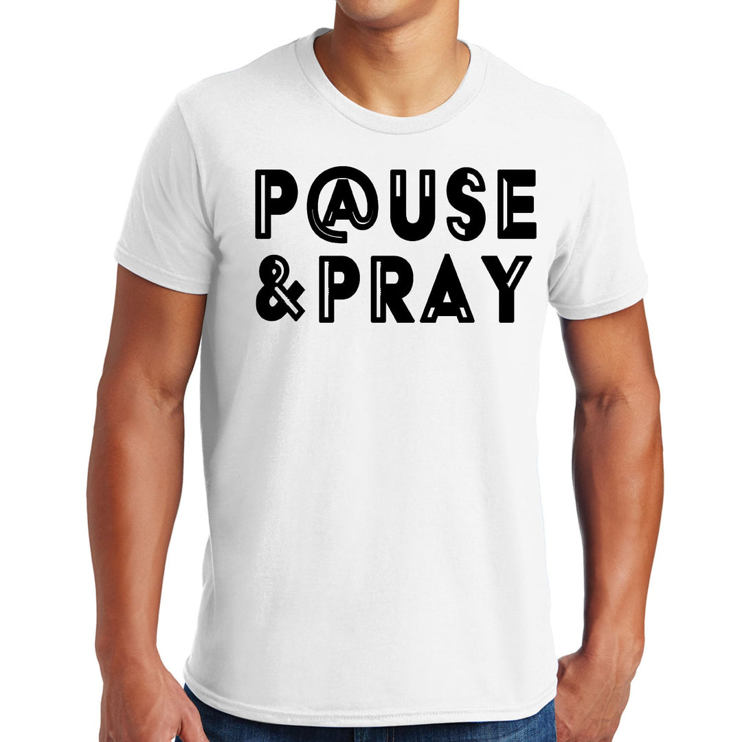 Mens Graphic T-shirt Pause and Pray Black Illustration - Mens | T-Shirts