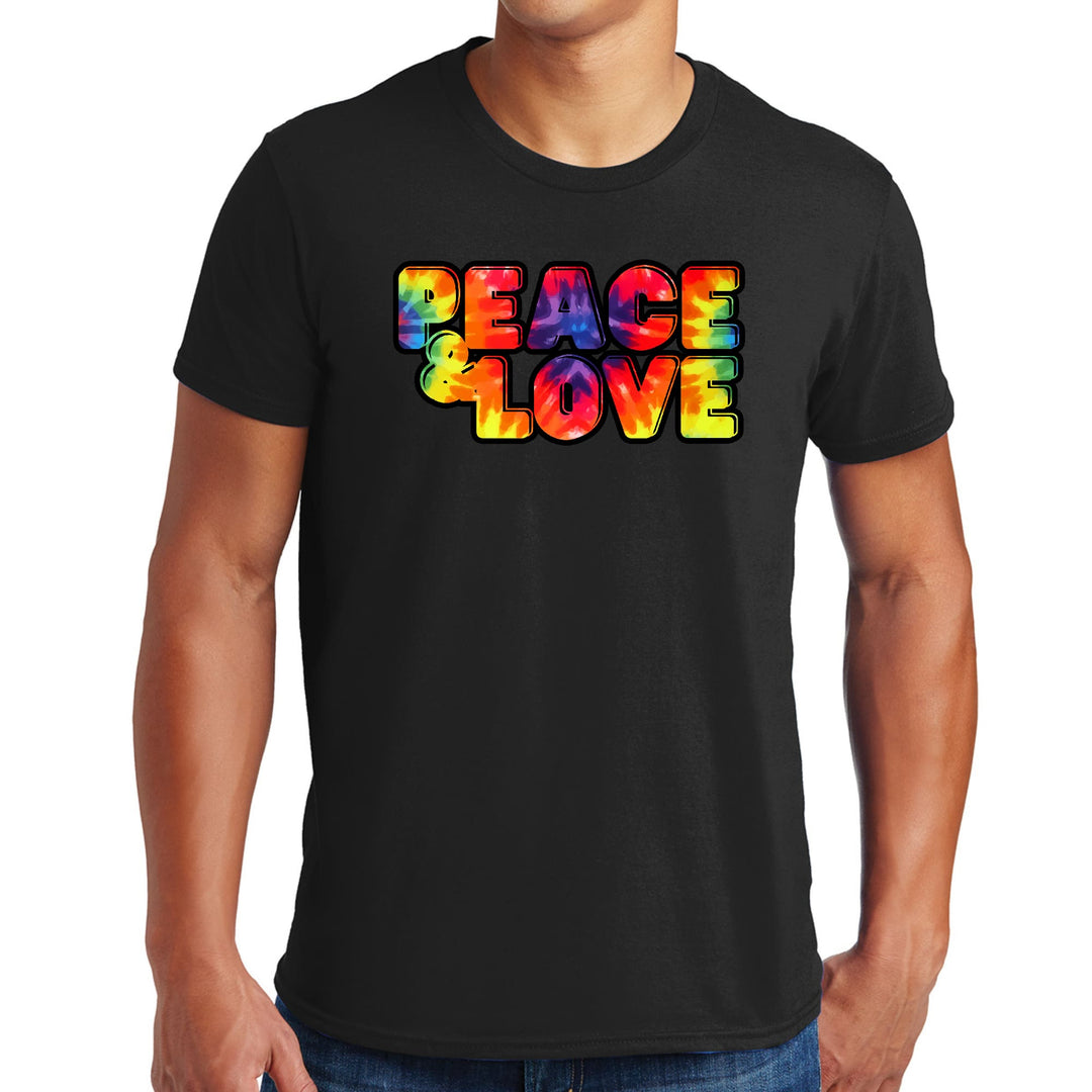 Mens Graphic T-shirt Peace and Love Multicolor Illustration - Mens | T-Shirts