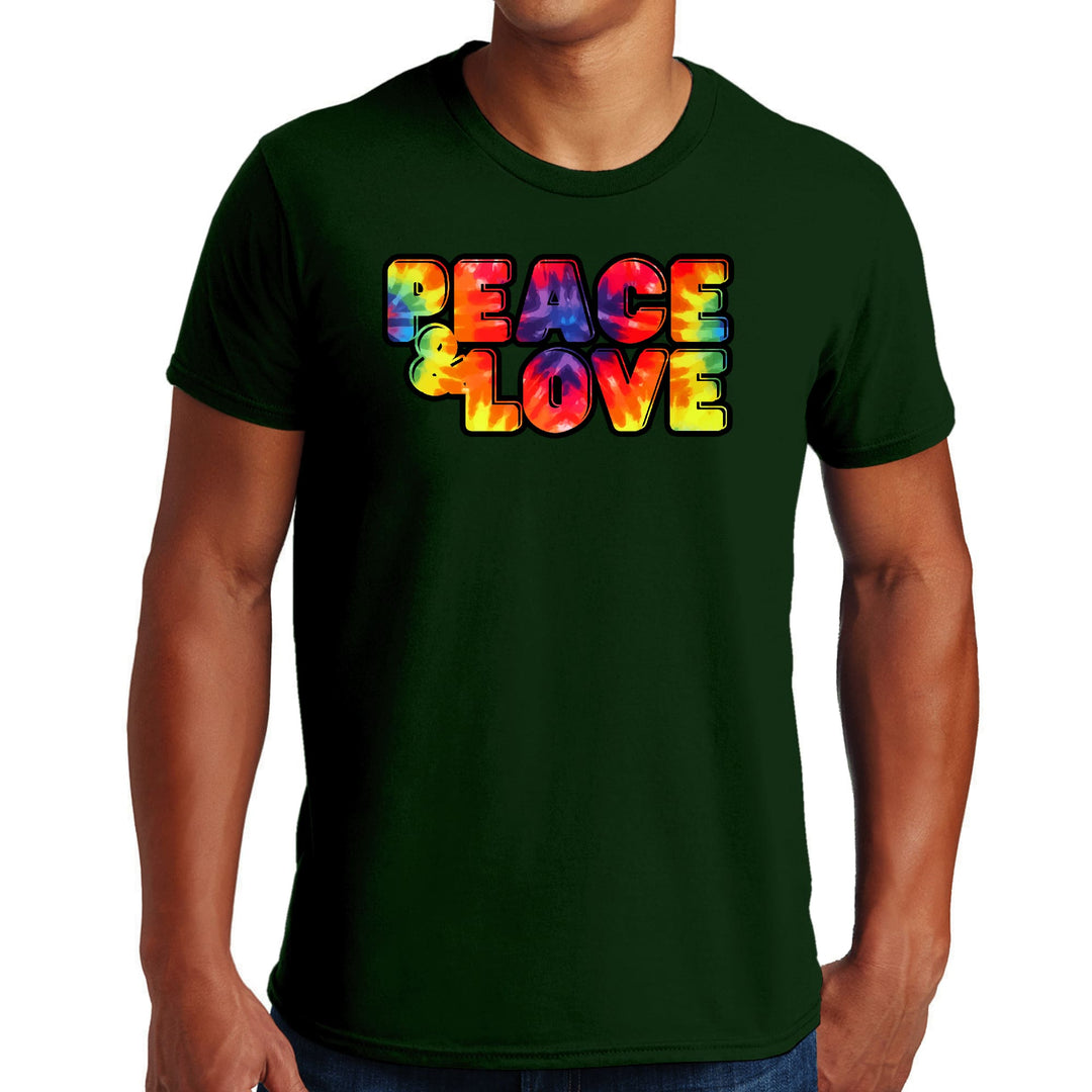 Mens Graphic T-shirt Peace and Love Multicolor Illustration - Mens | T-Shirts