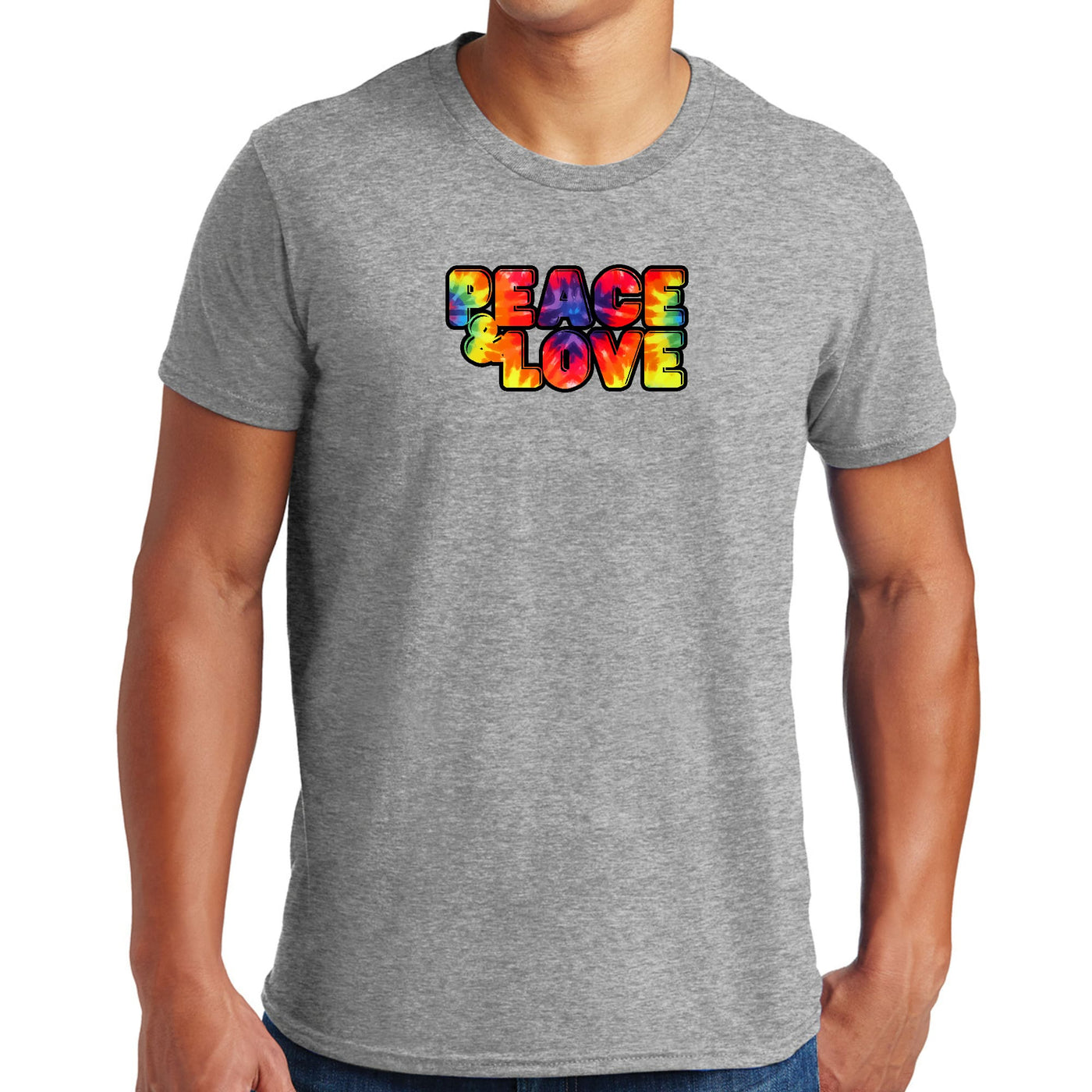 Mens Graphic T-shirt Peace And Love Multicolor Illustration - Mens | T-Shirts