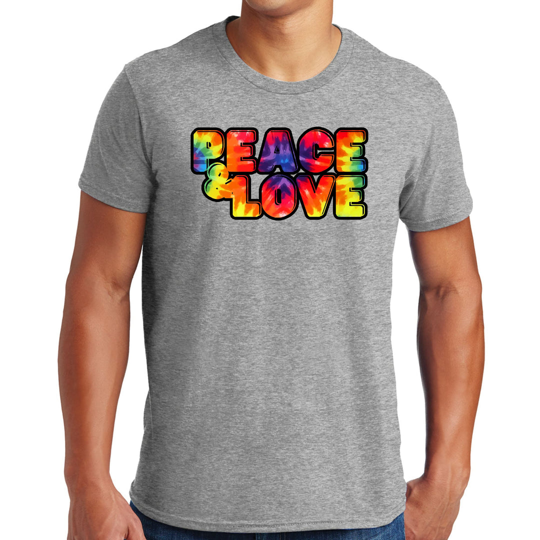 Mens Graphic T-shirt Peace and Love Multicolor Illustration - Mens | T-Shirts