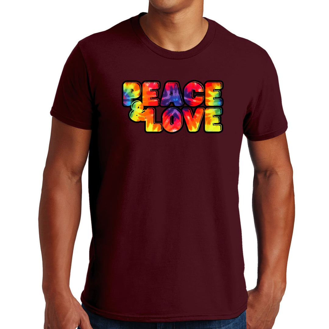 Mens Graphic T-shirt Peace and Love Multicolor Illustration - Mens | T-Shirts