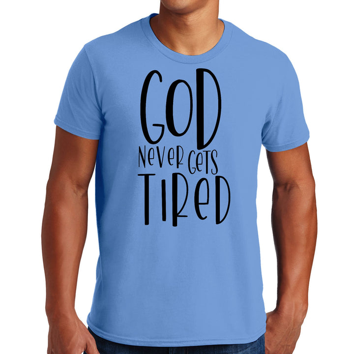 Mens Graphic T-shirt Say it Soul - God Never Gets Tired - Black - Mens