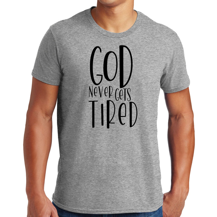 Mens Graphic T-shirt Say It Soul - God Never Gets Tired - Black - Mens