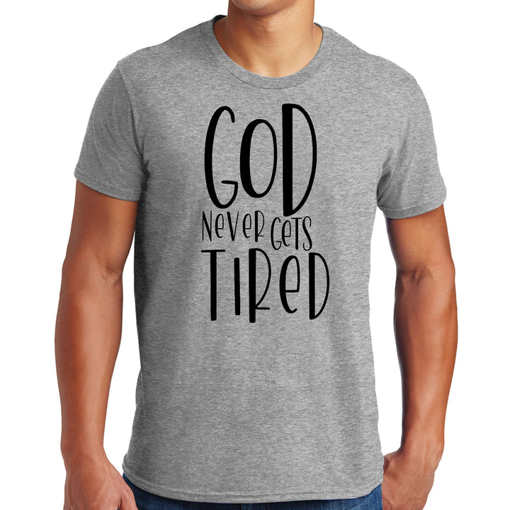 Mens Graphic T-shirt Say it Soul - God Never Gets Tired - Black - Mens