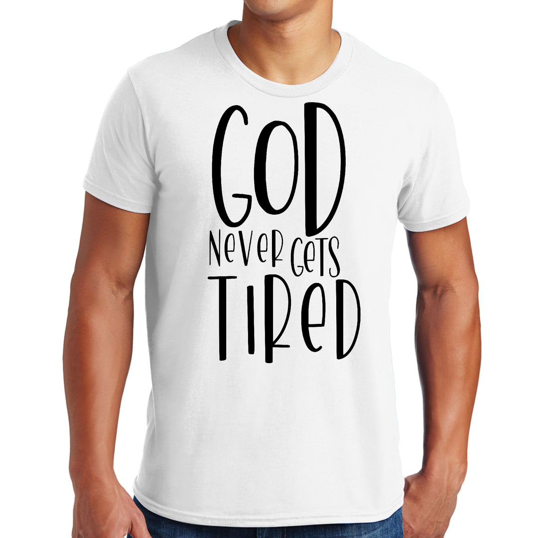 Mens Graphic T-shirt Say it Soul - God Never Gets Tired - Black - Mens