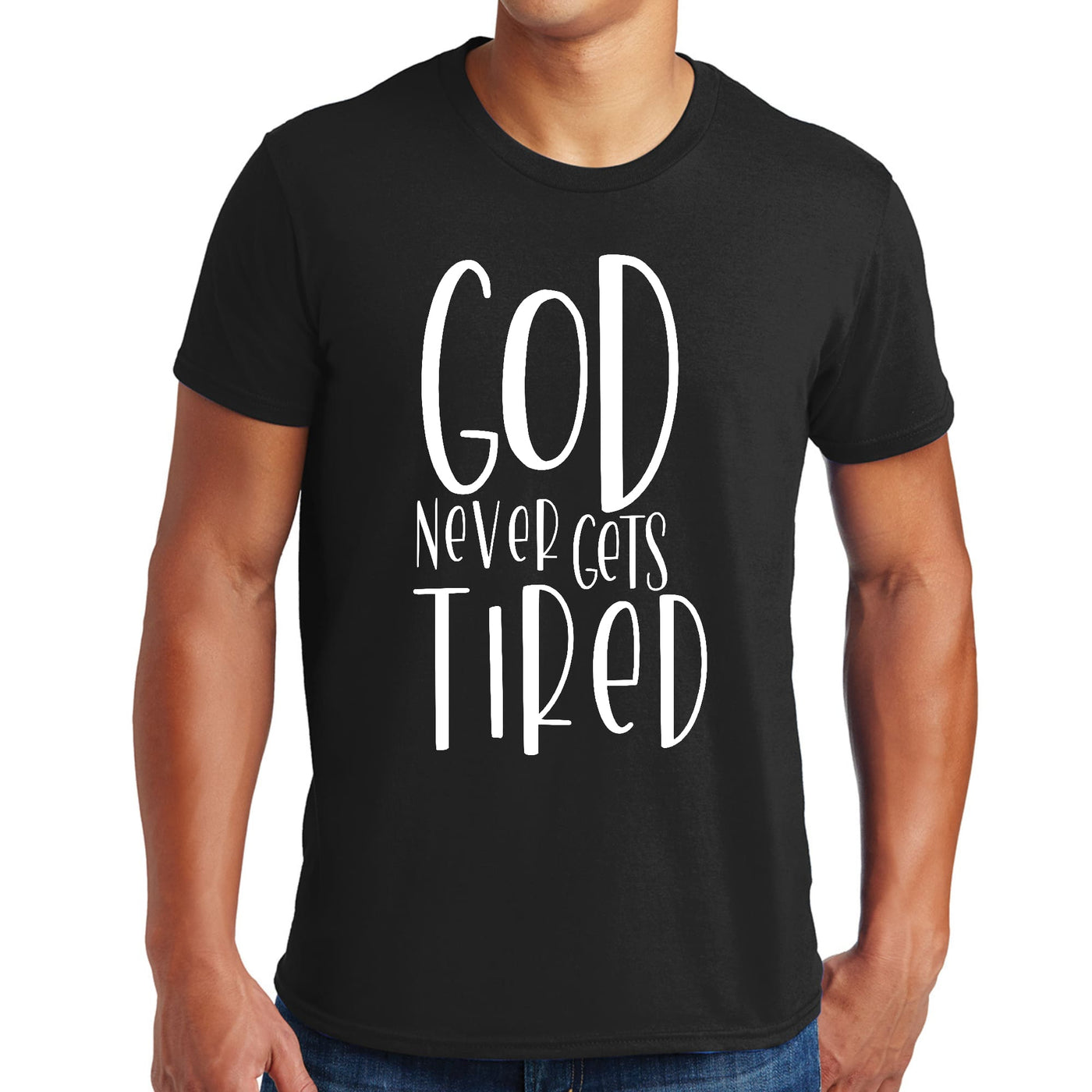 Mens Graphic T-shirt Say It Soul - God Never Gets Tired - Mens | T-Shirts