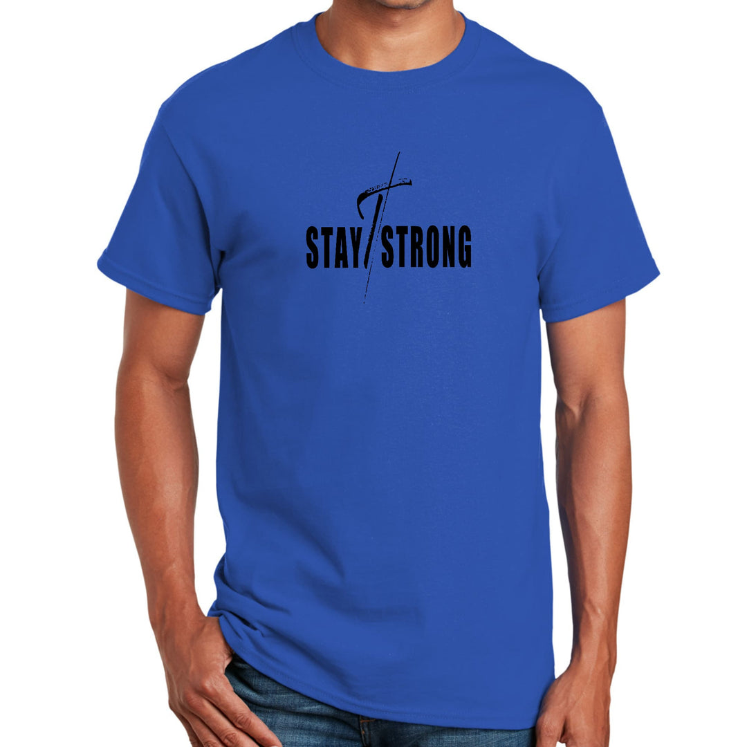 Mens Graphic T-shirt Stay Strong With Cross Black Print - Mens | T-Shirts