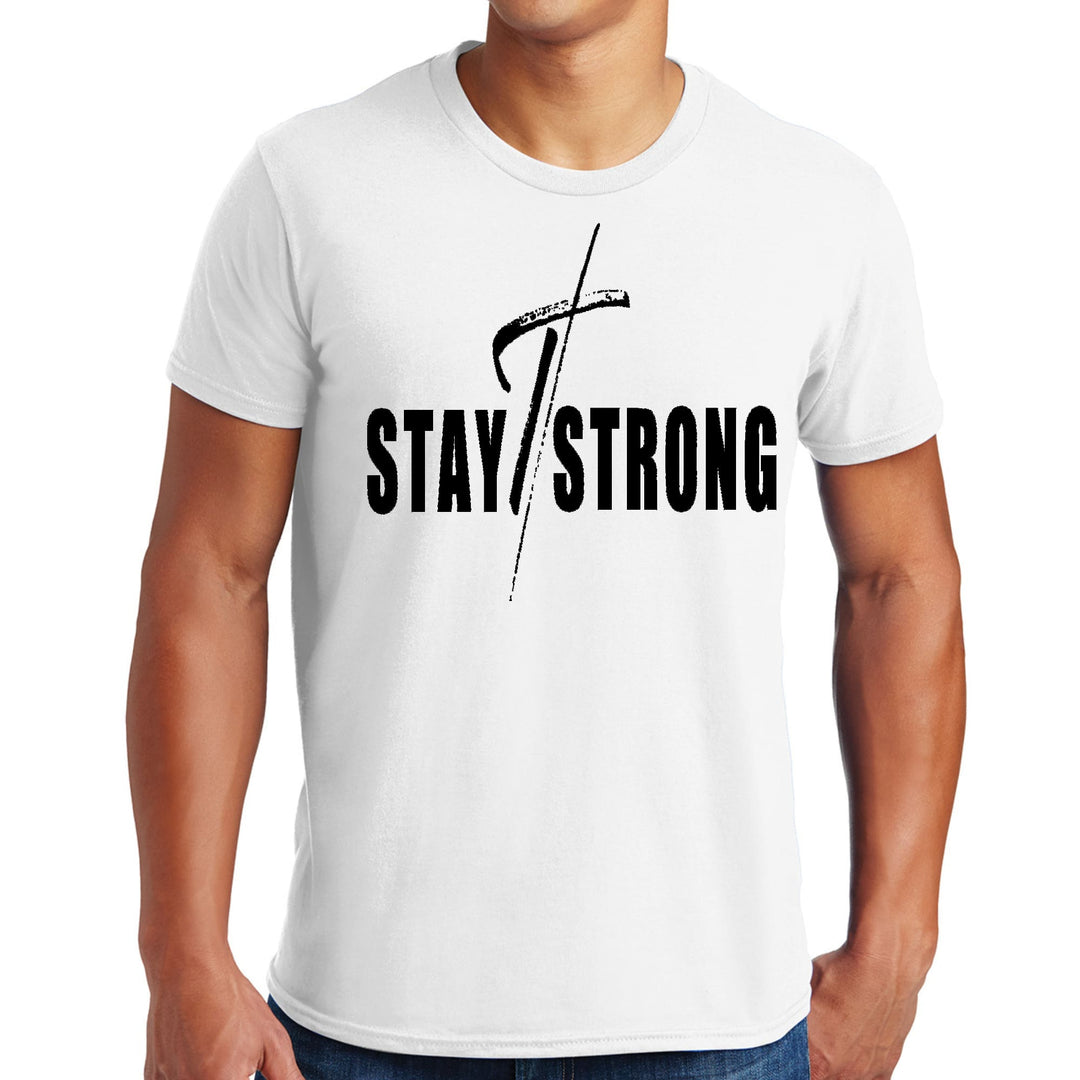 Mens Graphic T-shirt Stay Strong with Cross Black Print - Mens | T-Shirts