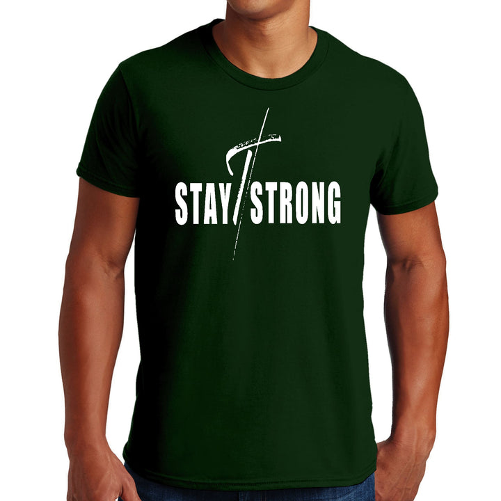 Mens Graphic T-shirt Stay Strong with Cross White Print - Mens | T-Shirts