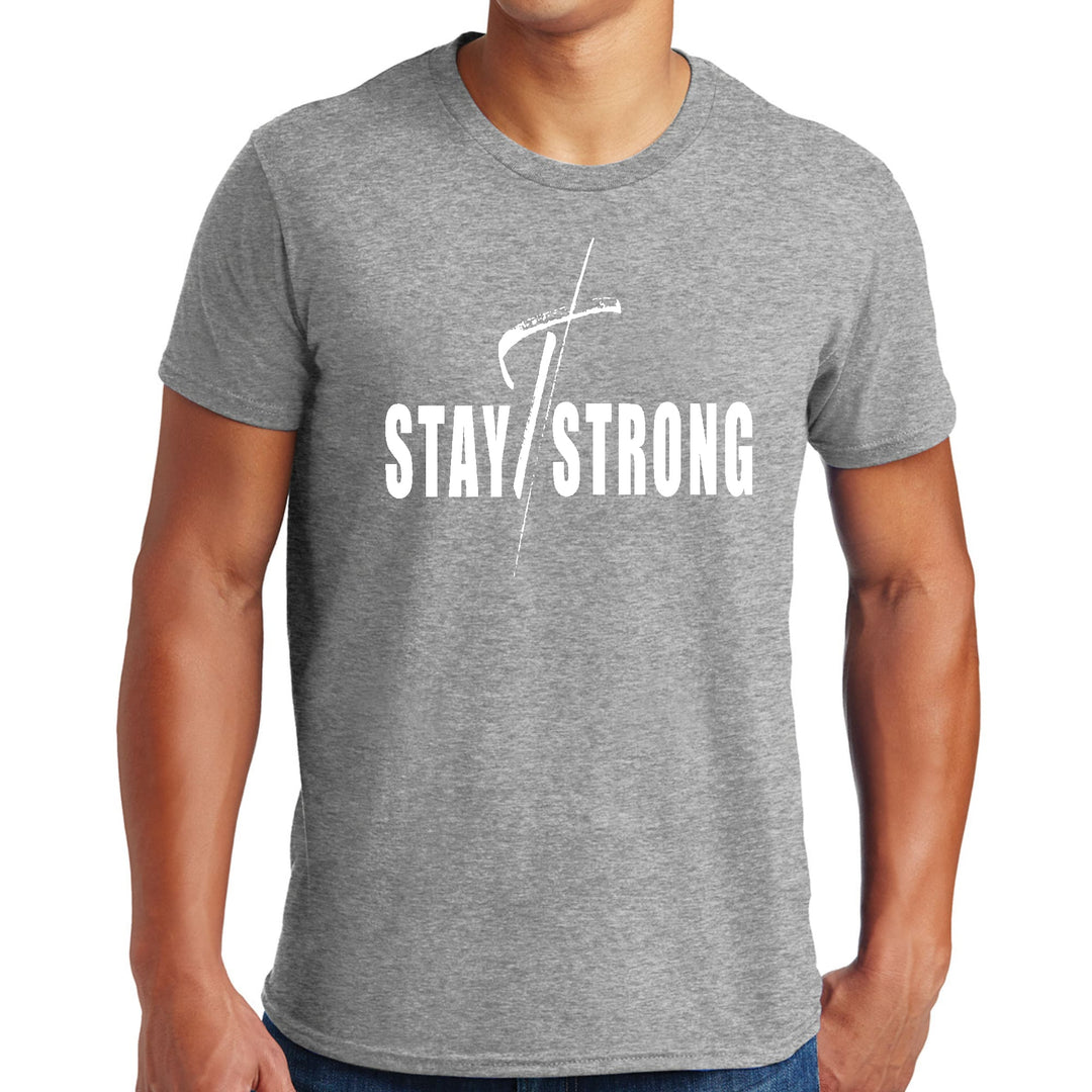 Mens Graphic T-shirt Stay Strong with Cross White Print - Mens | T-Shirts