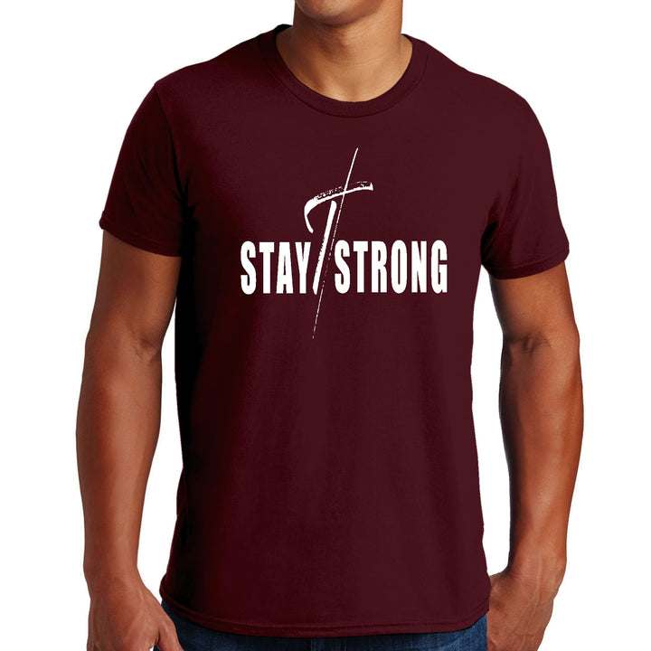 Mens Graphic T-shirt Stay Strong with Cross White Print - Mens | T-Shirts