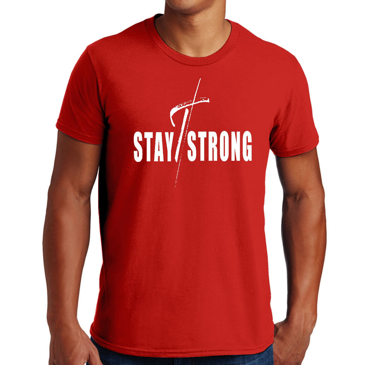 Mens Graphic T-shirt Stay Strong with Cross White Print - Mens | T-Shirts