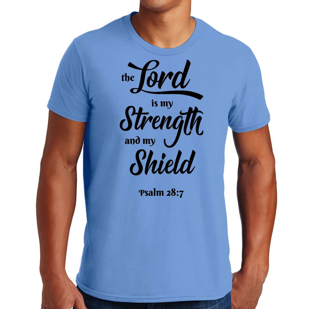 Mens Graphic T-shirt the Lord is my Strength and my Shield Black Print - Mens