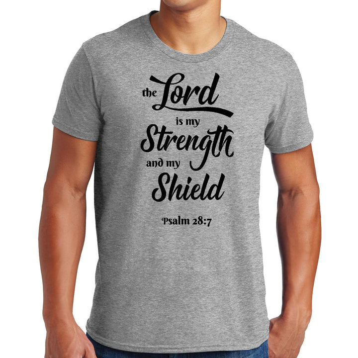 Mens Graphic T-shirt the Lord is my Strength and my Shield Black Print - Mens