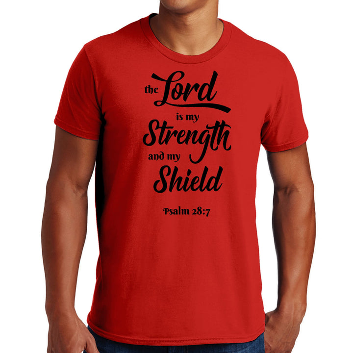 Mens Graphic T-shirt the Lord is my Strength and my Shield Black Print - Mens