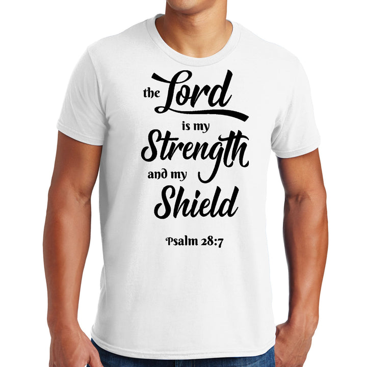 Mens Graphic T-shirt the Lord is my Strength and my Shield Black Print - Mens