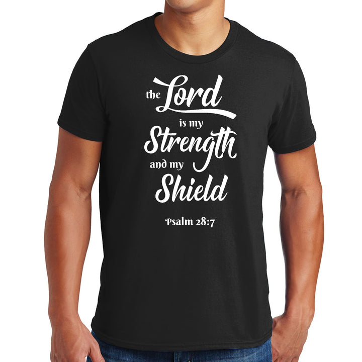 Mens Graphic T-shirt the Lord is my Strength and my Shield White Print - Mens