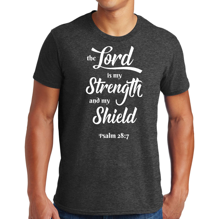 Mens Graphic T-shirt the Lord is my Strength and my Shield White Print - Mens