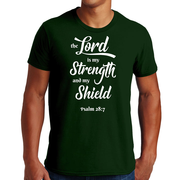 Mens Graphic T-shirt the Lord is my Strength and my Shield White Print - Mens