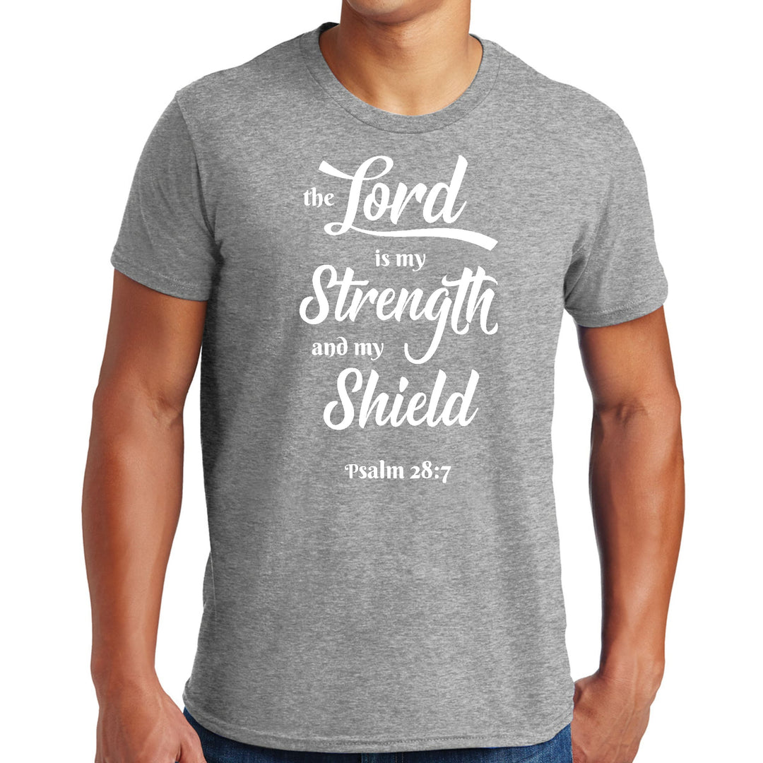 Mens Graphic T-shirt the Lord is my Strength and my Shield White Print - Mens