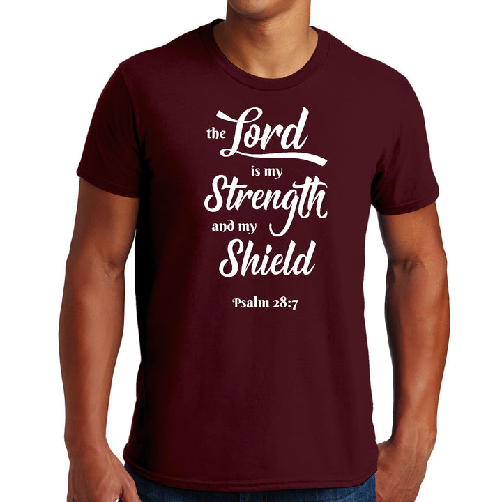 Mens Graphic T-shirt the Lord is my Strength and my Shield White Print - Mens