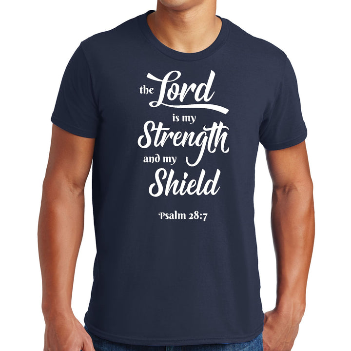 Mens Graphic T-shirt the Lord is my Strength and my Shield White Print - Mens