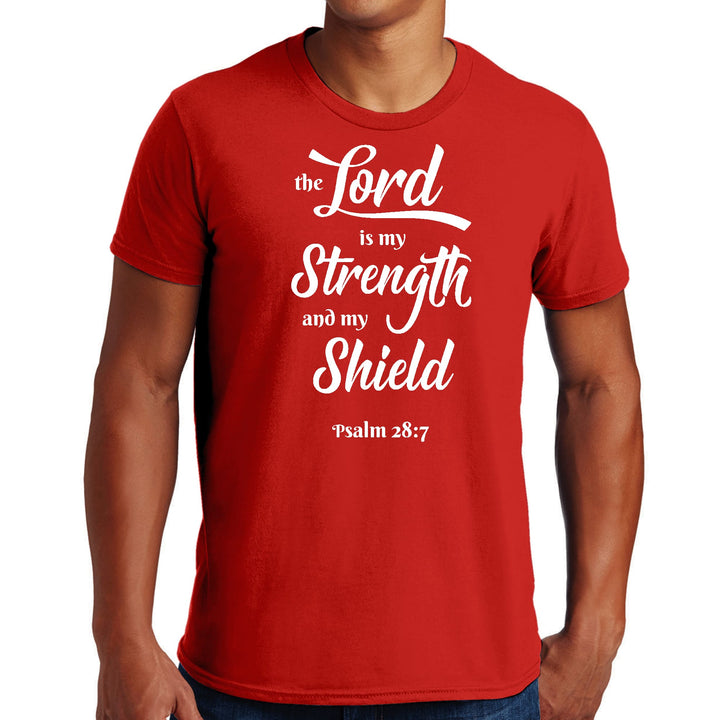 Mens Graphic T-shirt the Lord is my Strength and my Shield White Print - Mens