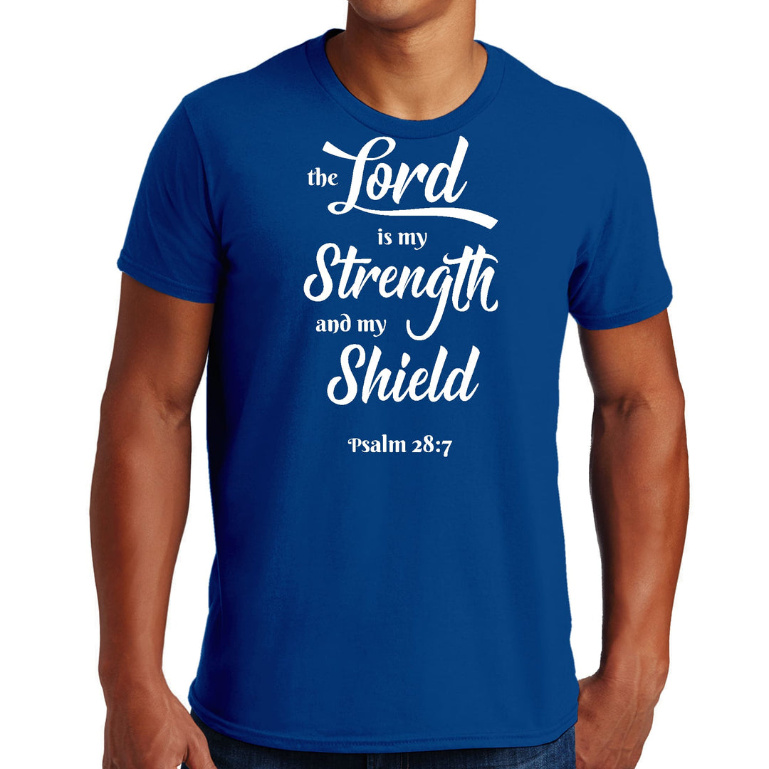 Mens Graphic T-shirt the Lord is my Strength and my Shield White Print - Mens