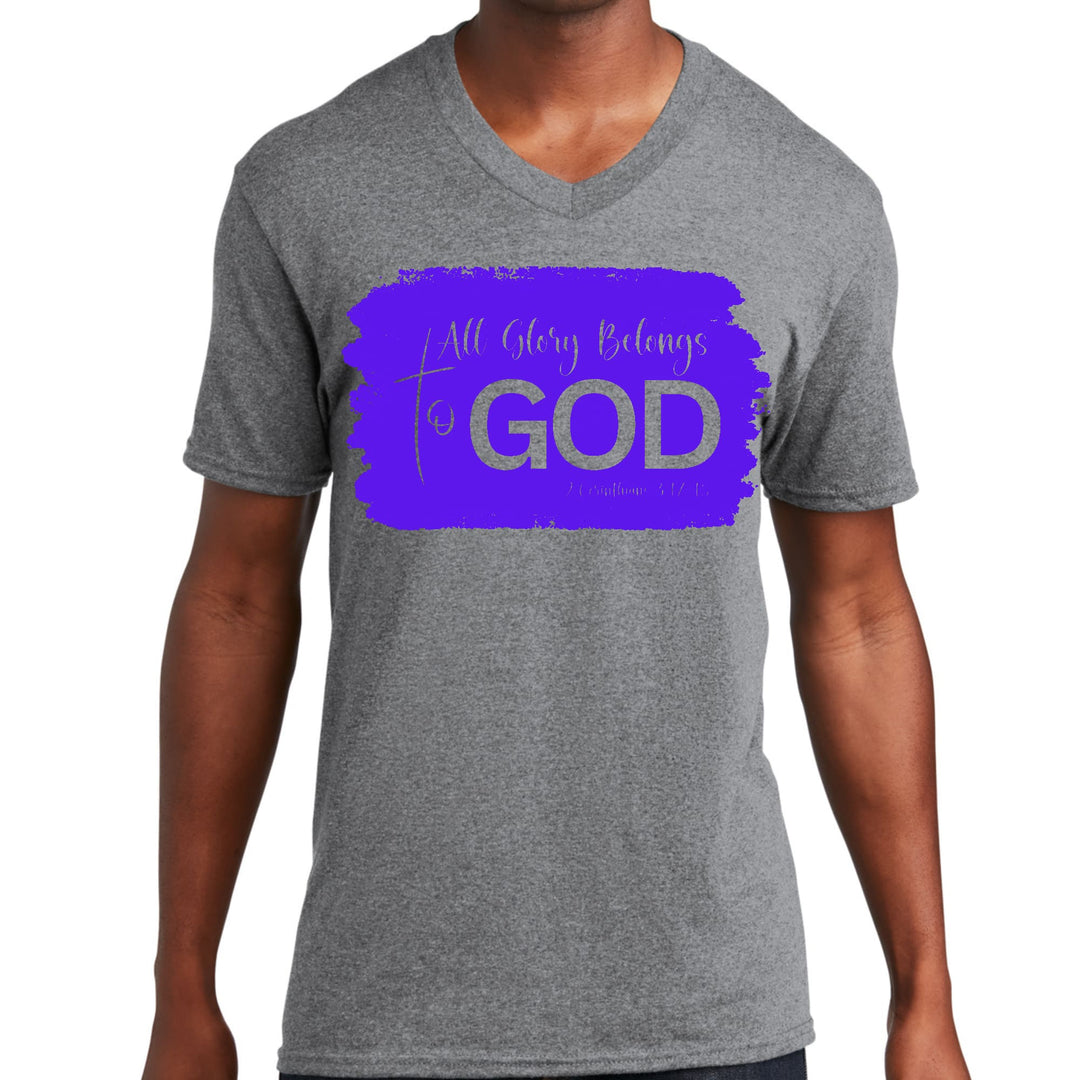 Mens Graphic V-neck T-shirt All Glory Belongs to God Christian - Mens