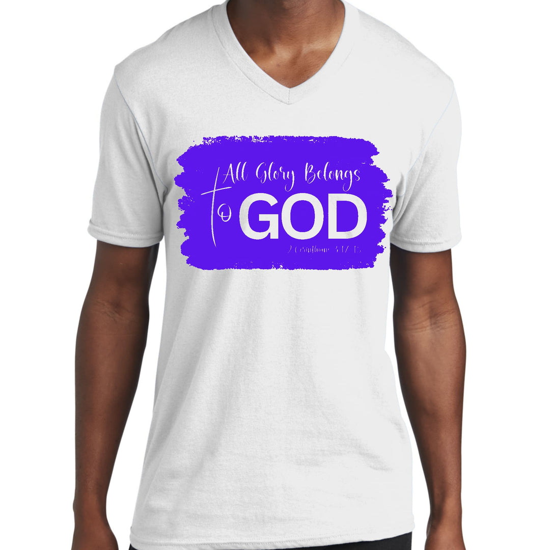 Mens Graphic V-neck T-shirt All Glory Belongs to God Christian - Mens